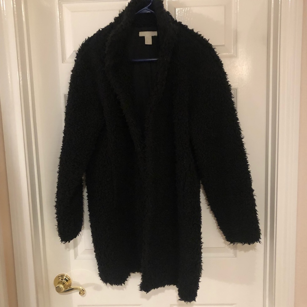 H&M Black Fuzzy Coat - Size M